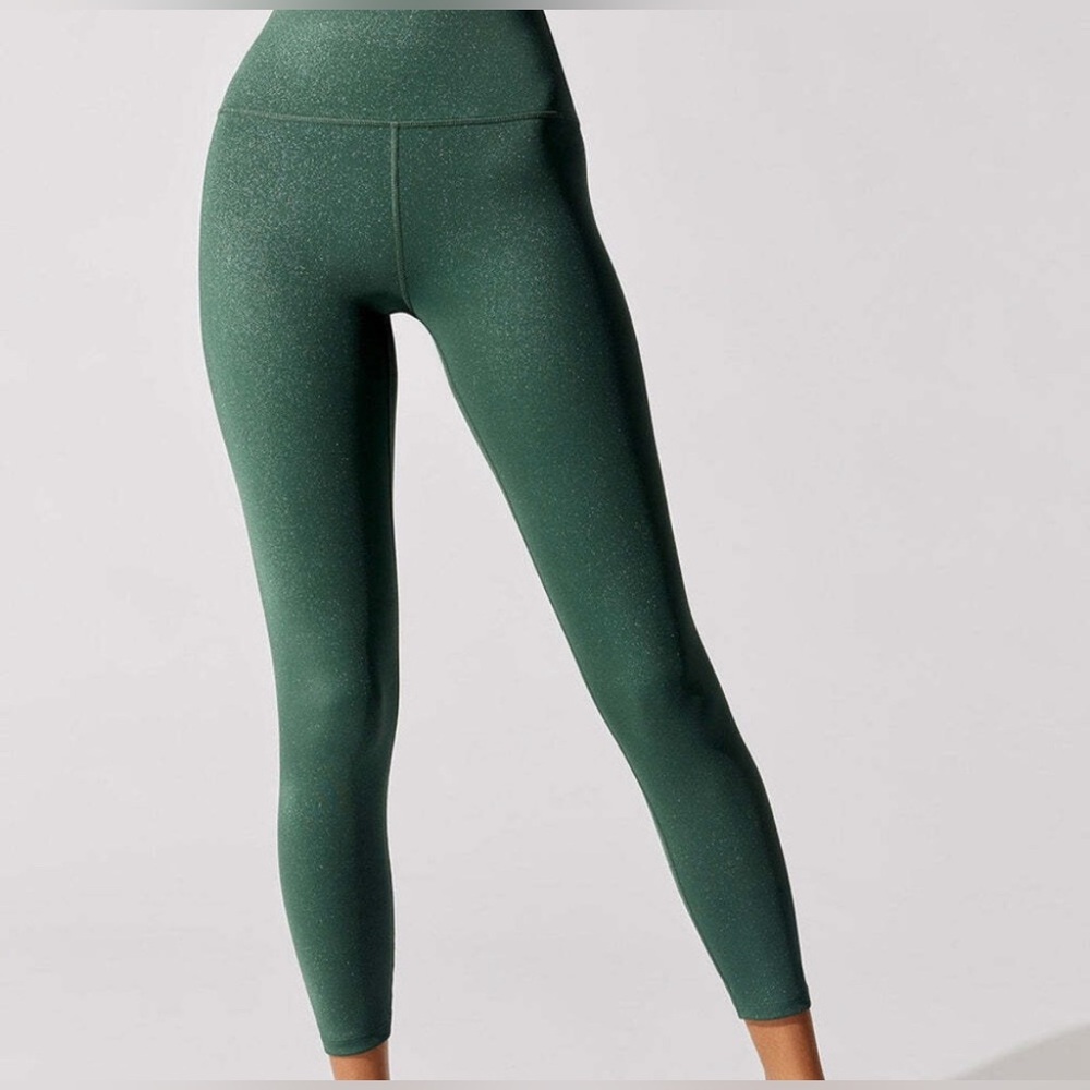 Carbon38 Shine Powder Leggings Ever Green Women's Extra Small Yoga Gym Glitter